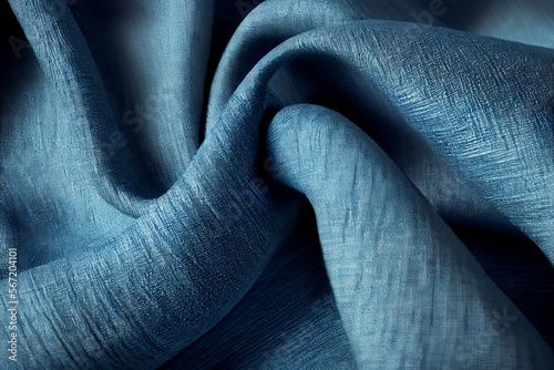 Blue linen fabric surface abstract background. Decorative cloth texture closeup, detailed cotton textile. Natural material Blue linen fabric pattern.