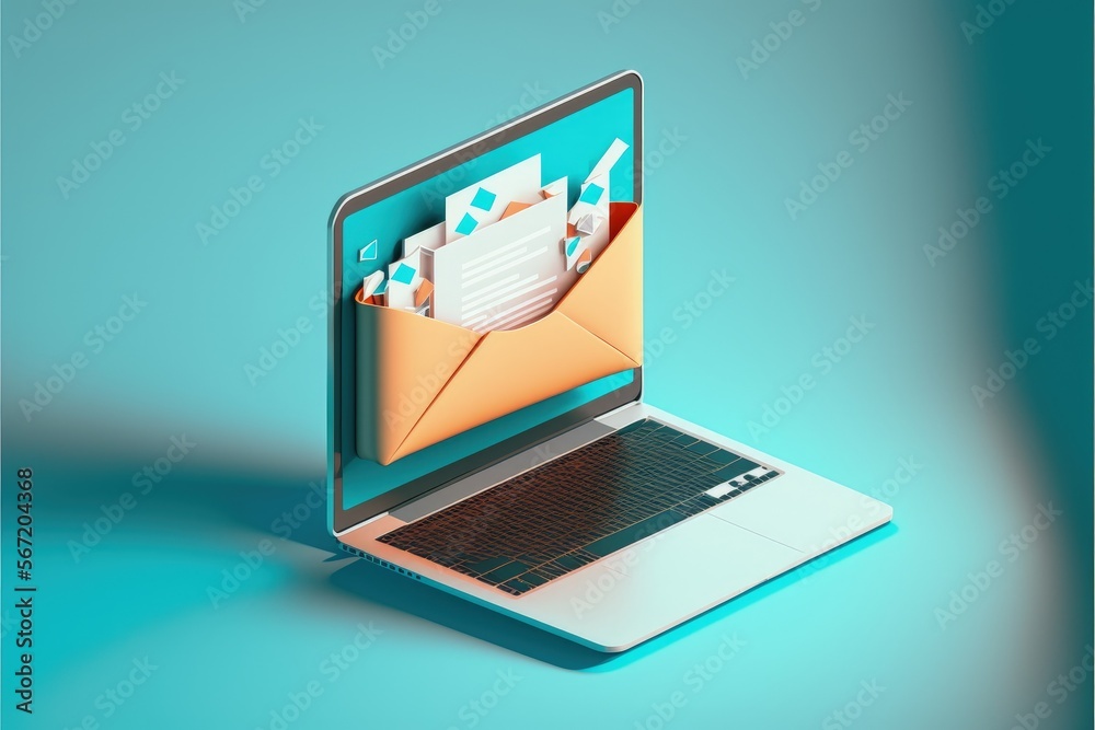 Laptop with envelope on screen, concept of sending and receiving emails, blue background, Generative AI
Laptop with envelope on screen, concept of sending and receiving emails, blue background, Generative AI