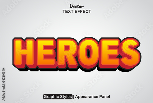 heroes text effect with graphic style and editable.