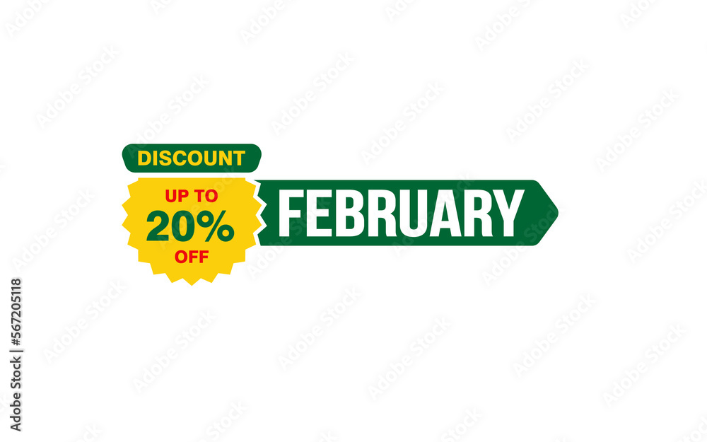 20 Percent FEBRUARY discount offer, clearance, promotion banner layout with sticker style. 20 Percent FEBRUARY discount offer, clearance, promotion banner layout with sticker style.