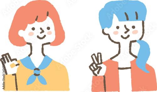 OKサインとピースサインをする女性_色
