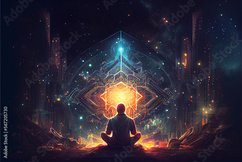 Illustration of spiritual awakening enlightenment meditation. Generative AI