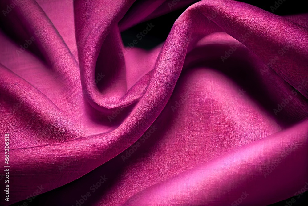 Fototapeta premium Magenta linen fabric surface abstract background. Decorative cloth texture closeup, detailed cotton textile. Natural material Magenta linen fabric pattern.