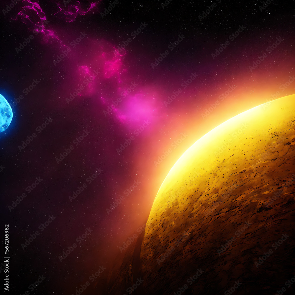 Abstract space yellow planet orbit model texture render Abstract space yellow planet orbit model texture render