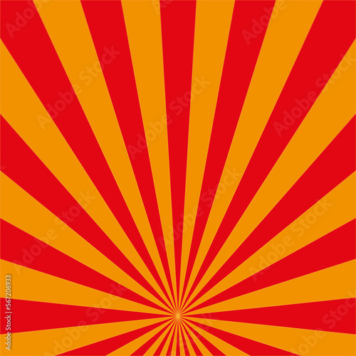 red rays orange background. Vector illustration.