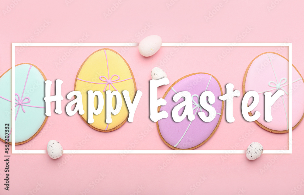 Beautiful greeting card with Easter cookies  and eggs