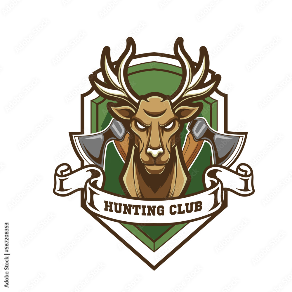 Deer vector illustration with hunter badge logo
