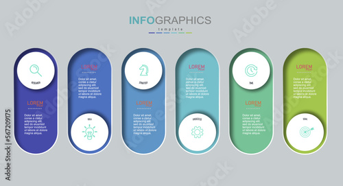 infographic design template vector illustration with icons and 6 options or steps They can be used for presentation processes, layouts, banners, data graphs, abstract vector illustrations.