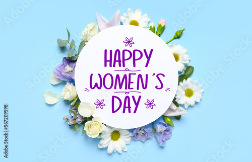 Beautiful greeting card for International Women's Day with spring flowers