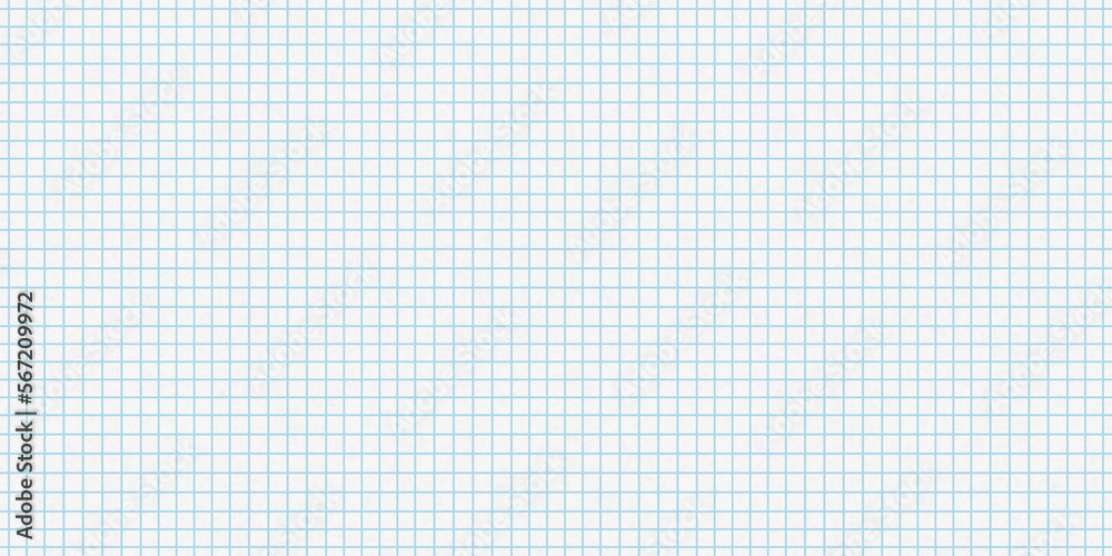 Seamless graph paper texture, plain white background with light blue grid lines pattern. Math, drafting or engineering notebook drawing pad. Education or homework concept or Back to school backdrop.