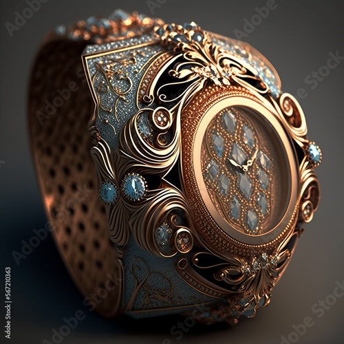 decorated luxury watch with ornament and diamond