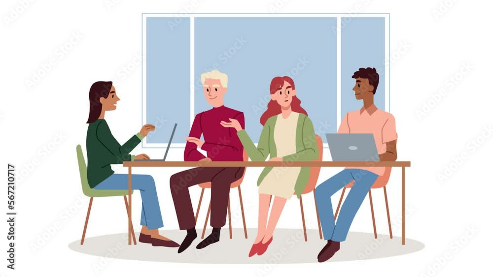 Partner Work Animation Office staff. Moving male and female employees of company discussing ...