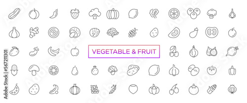 Fruits and vegetables - thin line web icon set. Outline icons collection. Simple vector illustration