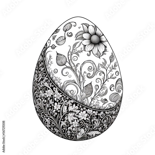 Easter Egg Illustration for Coloring book page for adults and kids - Generative AI 