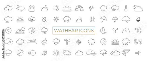 Weather icons set in line style, Weather isolated on white background. Clouds logo and sign, vector illustration