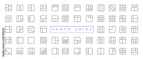 Photo collage grid. Vector. Mood board template. Set of blank moodboard. Pictures on white background. Mosaic frame banner. Photography album layout