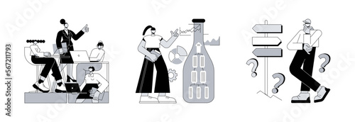 Management system abstract concept vector illustration set. Business hierarchy, bottleneck analysis, decision management, workflow improvement, enterprise analysis software, IT tool abstract metaphor.