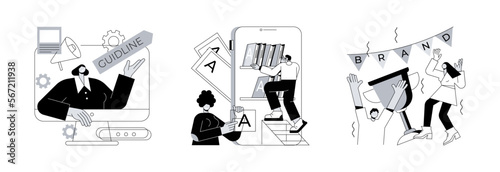Visual identity abstract concept vector illustration set. Brand communication guideline, corporate literature, branded competition, media campaign, digital advertising, newsletter abstract metaphor.