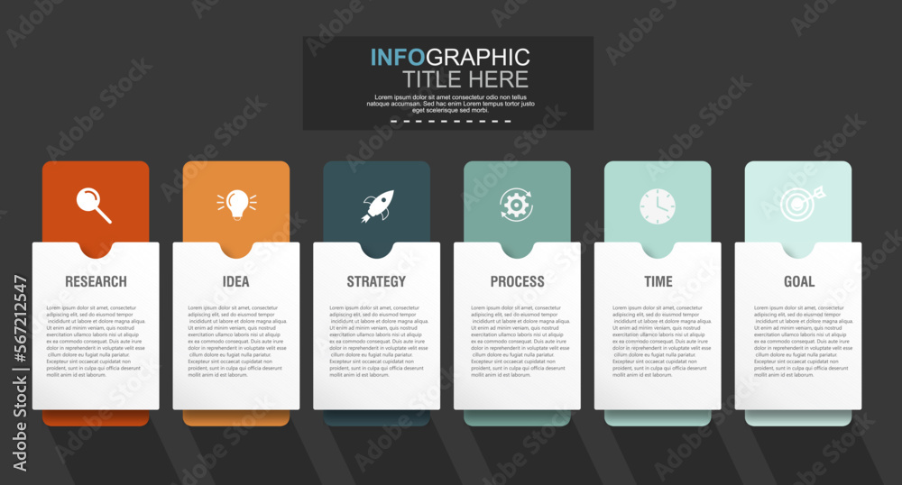 Vector infographic label design template with icons and 6 options or
