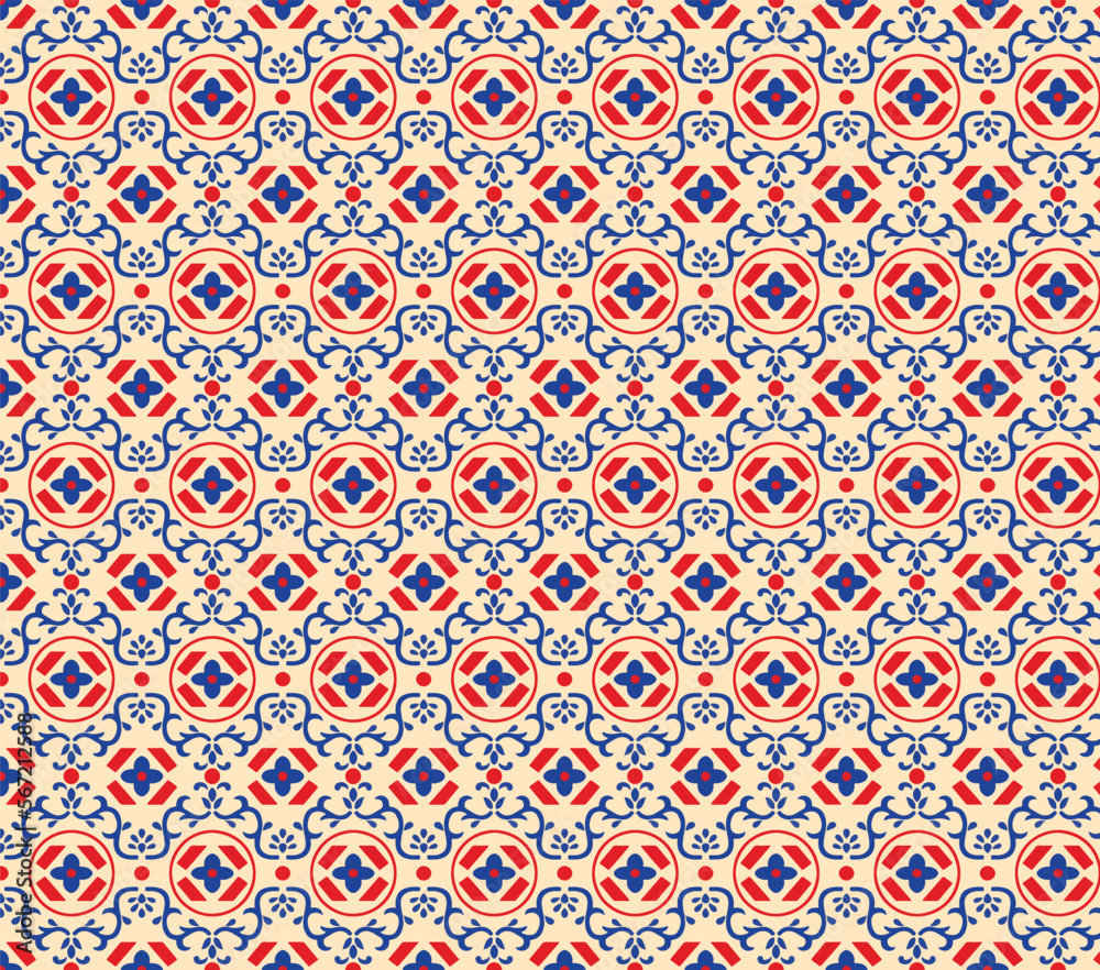 Ajrakh floral pattern, Vector illustration