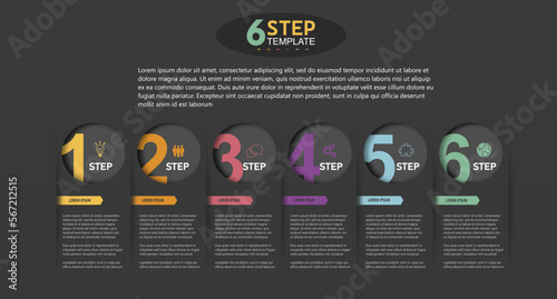 Vector infographic label design template with icons and 6 options or steps.can be used for process diagrams, presentations, workflow layouts, banners, flow charts, data graphs, presentations.