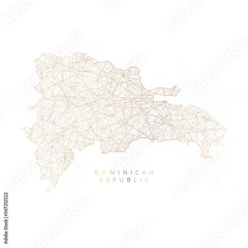 Low poly map of Dominican Republic. Gold polygonal wireframe. Glittering vector with gold particles on white background. Vector illustration eps 10.