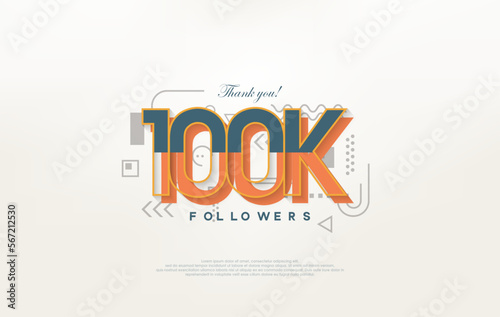 100k followers Thank you, with colorful cartoon numbers illustrations. Premium vector for poster, banner, celebration greeting.