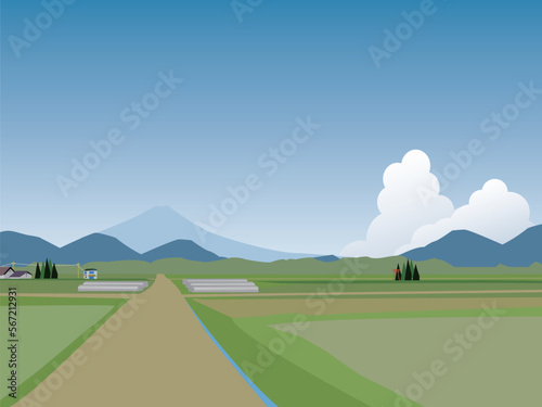 富士山の見える田舎風景