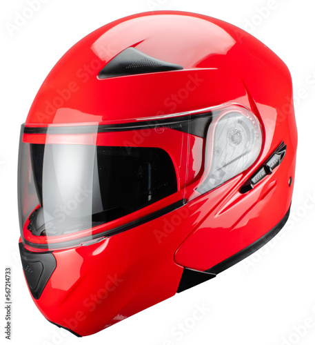 casco de motociclista rojo abatible lente para sol vista casi lateral