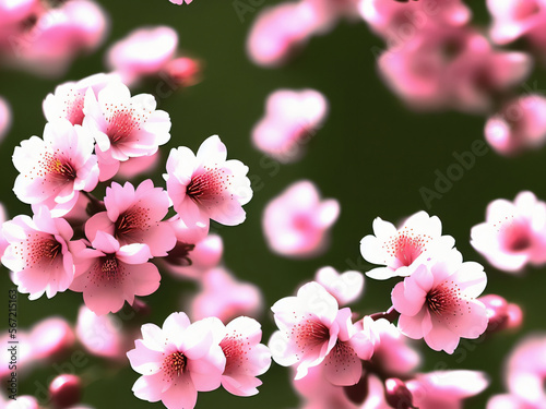 Beautiful Cherry Blossom Flower on Green Background Tileable Backgground Wallpaper Generative AI Illustration photo