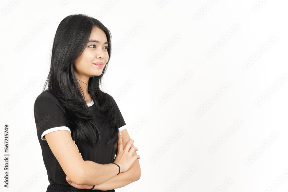 Smile and folding arms side view Of Beautiful Asian Woman Isolated On White Background Smile and folding arms side view Of Beautiful Asian Woman Isolated On White Background
