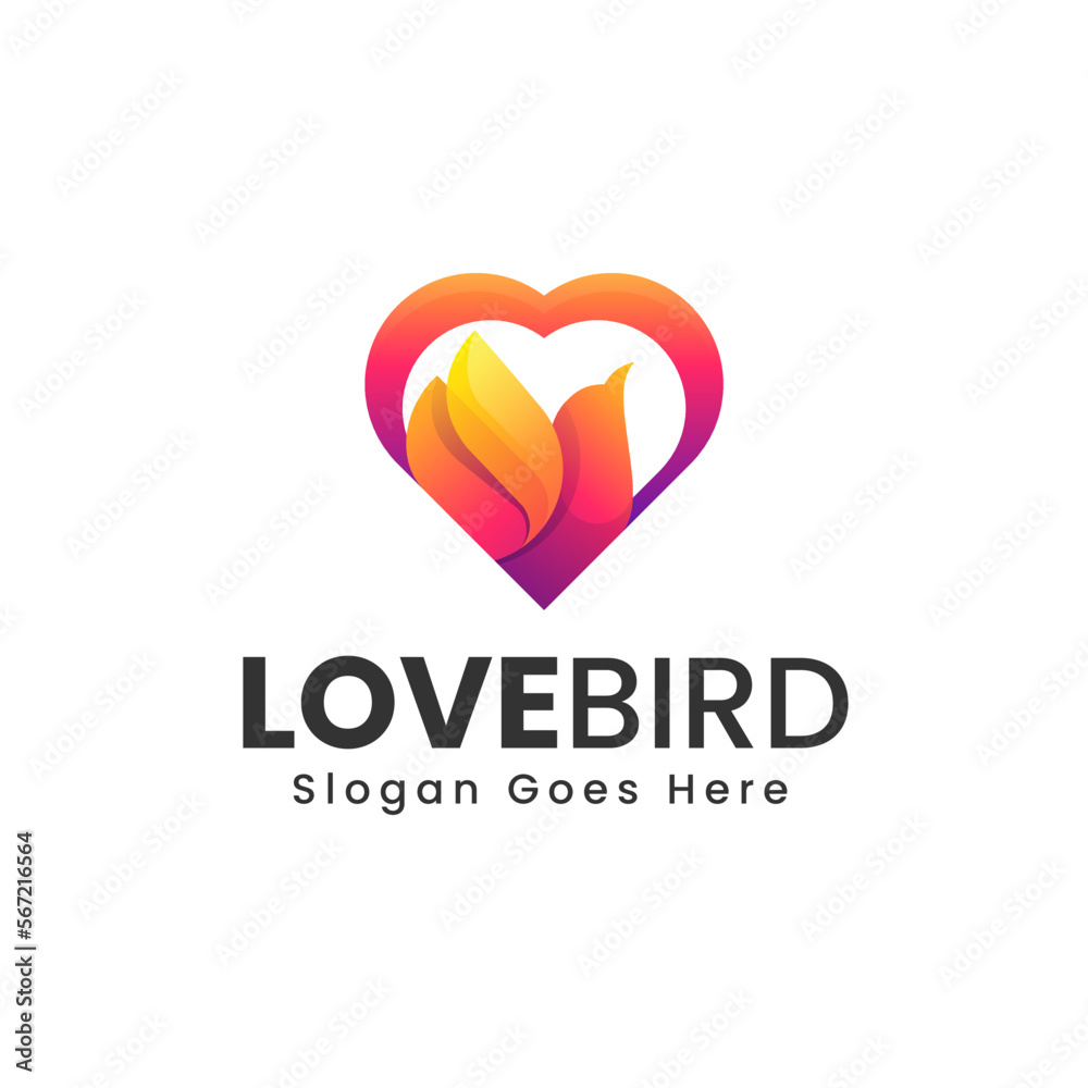 Vector Logo Illustration Love Bird Gradient Colorful Style