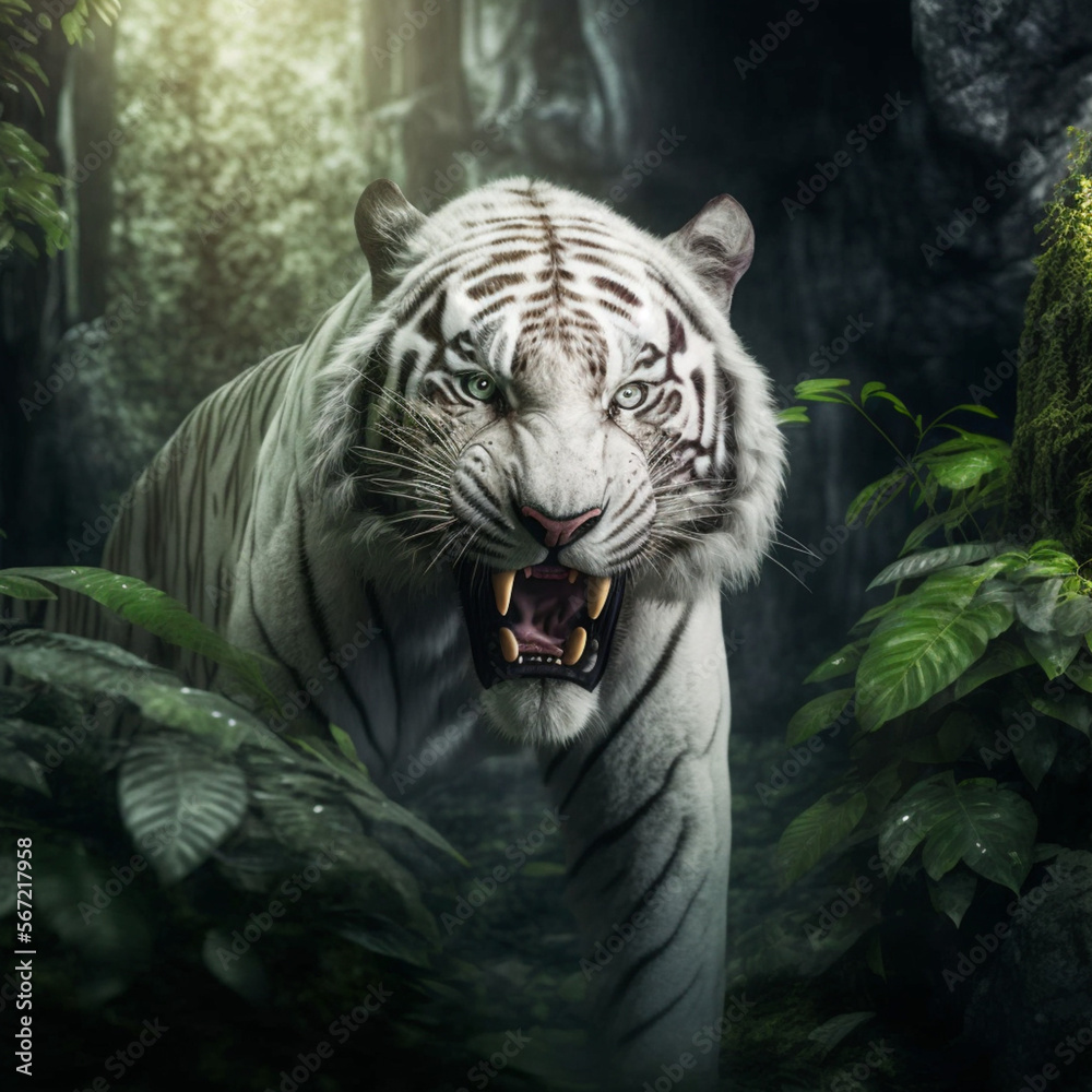 white bengal tiger in the jungle generative ai
