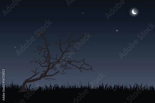 night sky with stars and moon. paper art style. Dreamy background with moon stars and clouds, abstract fantasy background. Half moon, stars and clouds on the dark night sky background.