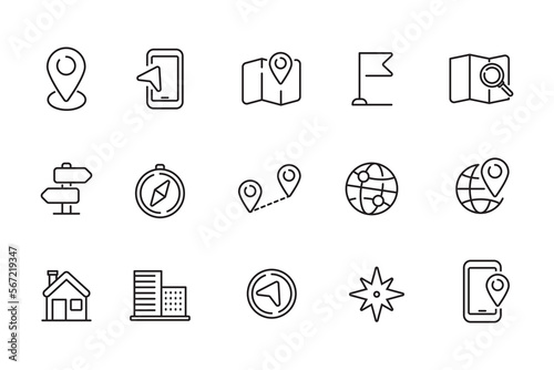 Set of location icons with linear style isolated on white background