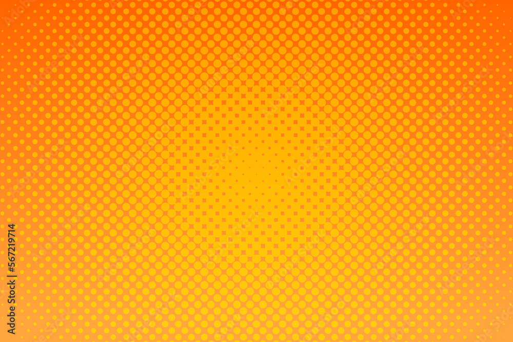 Yellow pop art background with halftone dots in retro comic style. Vector illustration.