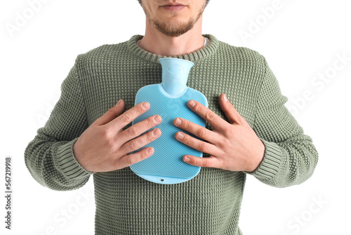 Ill man with hot water bott...