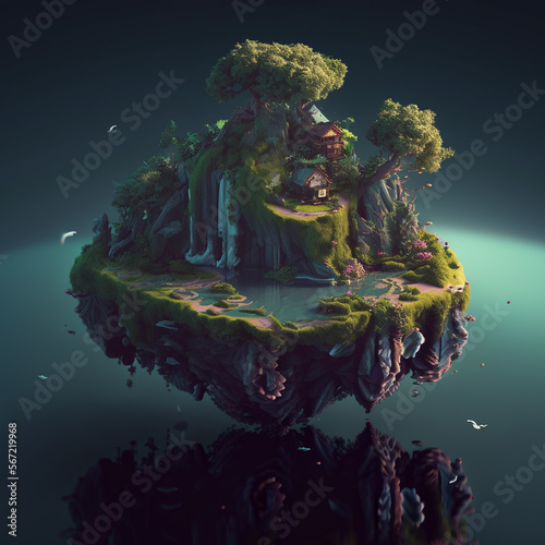 Surreal Illustration of a Flying Island