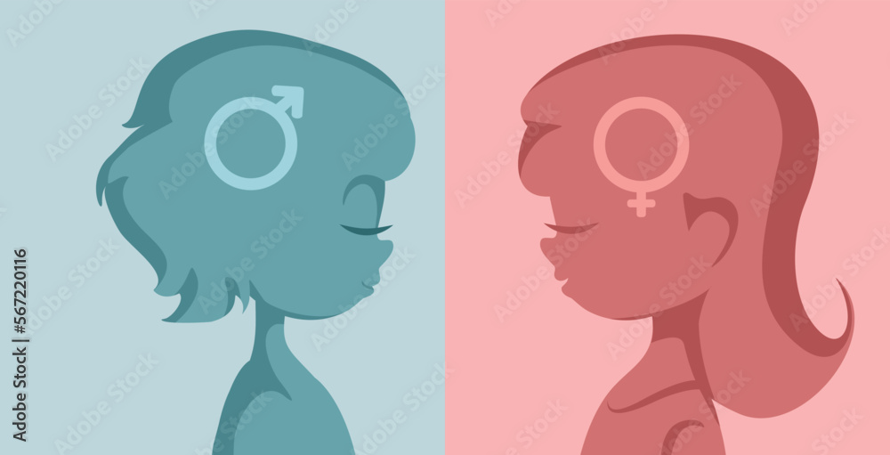 Silhouette Illustration of a Boy and a Girl Representing Different Genders. Feminine and masculine concept in little kids representation
Silhouette Illustration of a Boy and a Girl Representing Different Genders. Feminine and masculine concept in little kids representation