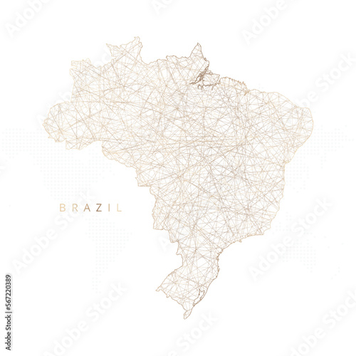 Low poly map of Brazil. Gold polygonal wireframe. Glittering vector with gold particles on white background. Vector illustration eps 10.