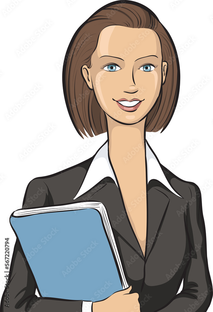 happy business woman with folder - PNG image with transparent background