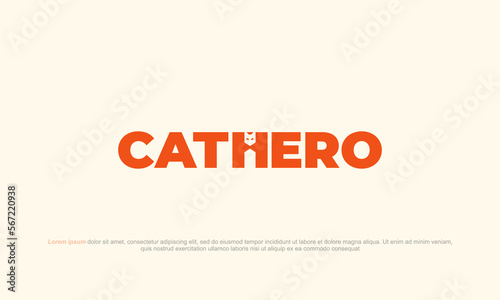 illustration vector graphic logo design. wordmark, logotype cat hero, negative space cat in letter H