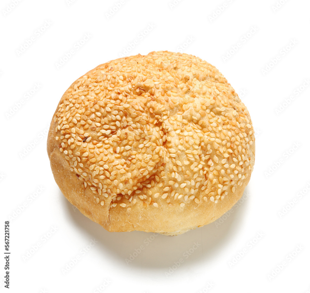 Delicious bun with sesame seeds isolated on white background Delicious bun with sesame seeds isolated on white background