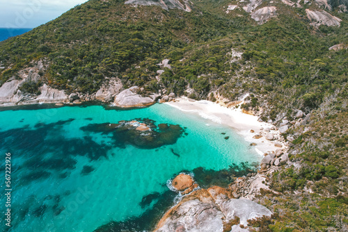 Aerial view of the secluded Waterfall Beach in Two People's Bay, Western Australia