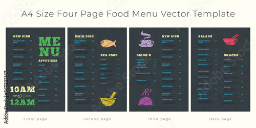 Restaurant cafe menu, template design,
A4 size, Four page food menu template