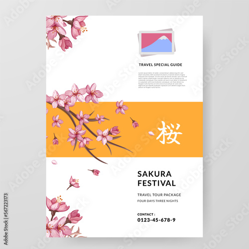 Sakura Festival cherry blossom japan tour guide poster travel abroad with flower illustration