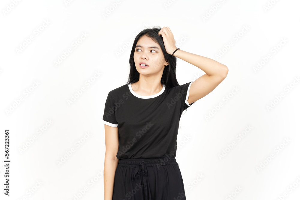 Hand on head and Confused gesture Of Beautiful Asian Woman Isolated On White Background Hand on head and Confused gesture Of Beautiful Asian Woman Isolated On White Background