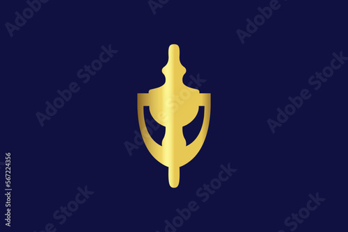 Creative and minimalist door knocker gold 3d icon logo design template on black background