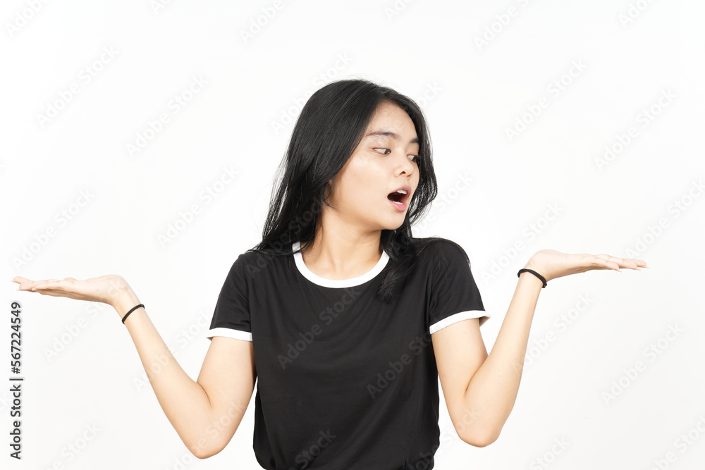 Showing and Presenting Two Product on Open Palm Of Beautiful Asian Woman Isolated On White Showing and Presenting Two Product on Open Palm Of Beautiful Asian Woman Isolated On White