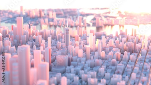 3d render of city skylines. Abstract skyscrapers.